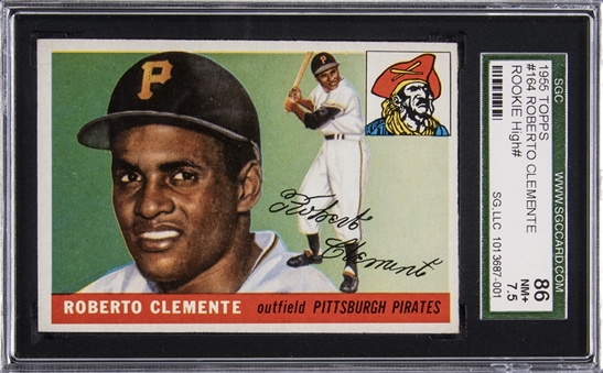 1955 Topps #164 Roberto Clemente Rookie Card – SGC 86 NM+ 7.5